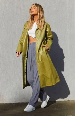 Beginning Boutique Kalessa Green PU Trench Jacket New