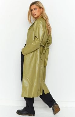 Beginning Boutique Kalessa Green PU Trench Jacket New