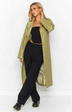 Beginning Boutique Kalessa Green PU Trench Jacket New