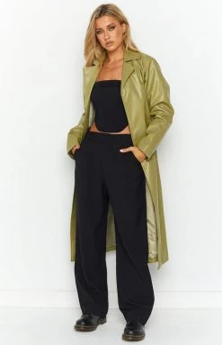 Beginning Boutique Kalessa Green PU Trench Jacket New