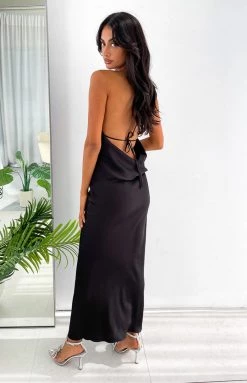 BB Exclusive New Kalley Black Halter Formal Maxi Dress