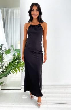 BB Exclusive New Kalley Black Halter Formal Maxi Dress