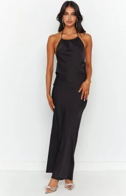 BB Exclusive New Kalley Black Halter Formal Maxi Dress