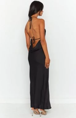 BB Exclusive New Kalley Black Halter Formal Maxi Dress