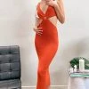 Beginning Boutique Katanna Cut Out Midi Dress Orange Dresses