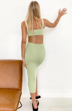 Beginning Boutique Katanna Cut Out Midi Dress Sage Dresses