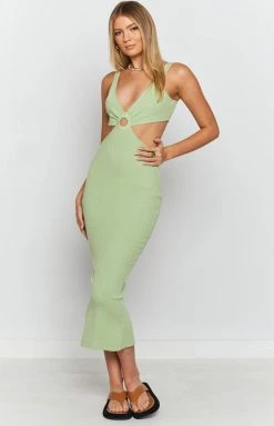Beginning Boutique Katanna Cut Out Midi Dress Sage Dresses