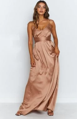 Beginning Boutique Dresses Katrina Split Maxi Dress Champagne