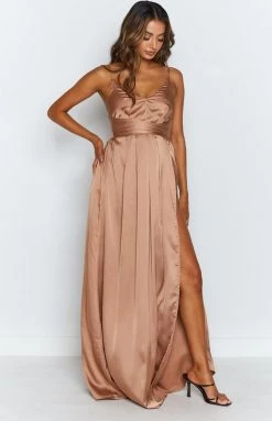 Beginning Boutique Dresses Katrina Split Maxi Dress Champagne