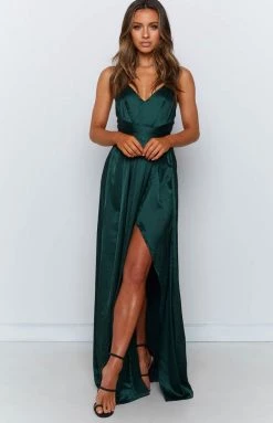 Beginning Boutique Katrina Split Maxi Dress Green