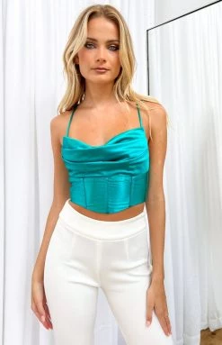 Beginning Boutique Tops Kelsie Green Corset Crop Top