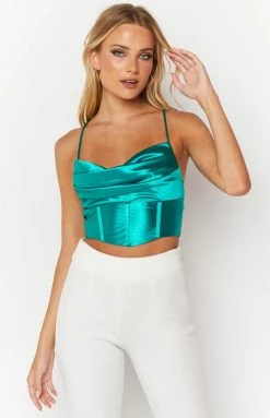 Beginning Boutique Tops Kelsie Green Corset Crop Top