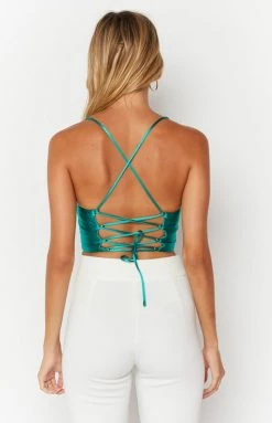 Beginning Boutique Tops Kelsie Green Corset Crop Top