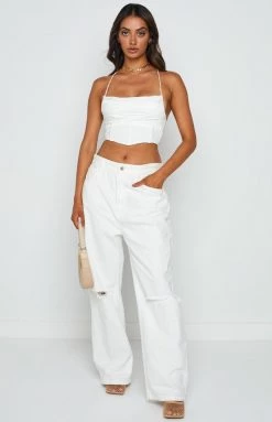 Beginning Boutique Tops Kelsie White Corset Crop Top