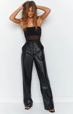 Beginning Boutique Kelsy Black Lace Up PU Pants