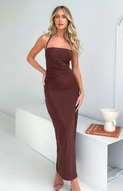 BB Exclusive Dresses Khalo Brown Halter Formal Maxi Dress