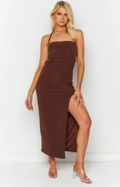 BB Exclusive Dresses Khalo Brown Halter Formal Maxi Dress