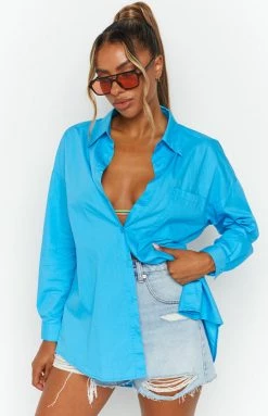 Beginning Boutique Kiara Blue Long Sleeve Shirt Tops
