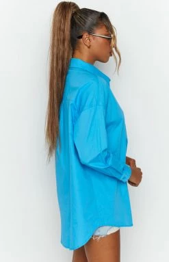 Beginning Boutique Kiara Blue Long Sleeve Shirt Tops