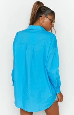 Beginning Boutique Kiara Blue Long Sleeve Shirt Tops