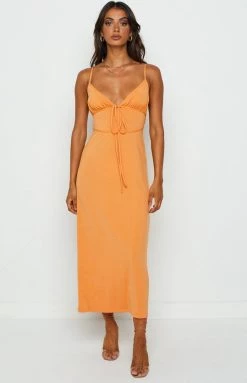 Beginning Boutique Dresses Kiera Orange Midi Slip Dress