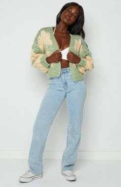 Beginning Boutique Tops Kinley Chunky Knit Cardi Green