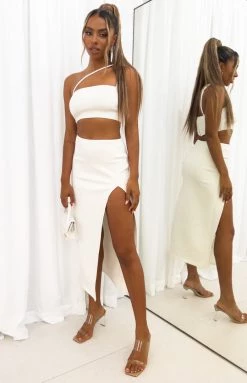 BB Exclusive Bottoms Kourtney White Midi Skirt