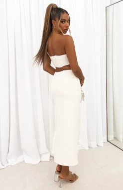 BB Exclusive Bottoms Kourtney White Midi Skirt