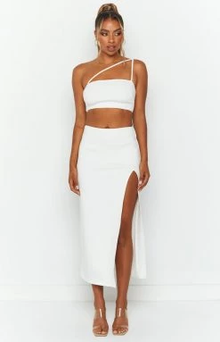 BB Exclusive Bottoms Kourtney White Midi Skirt