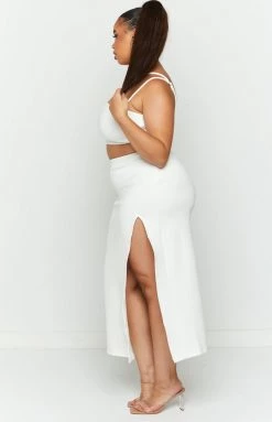 BB Exclusive Bottoms Kourtney White Midi Skirt