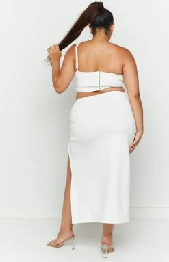 BB Exclusive Bottoms Kourtney White Midi Skirt