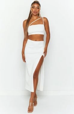 BB Exclusive Bottoms Kourtney White Midi Skirt