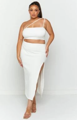 BB Exclusive Bottoms Kourtney White Midi Skirt