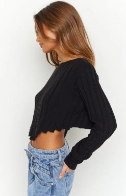 BB Exclusive Long Sleeve Tops Kristin Black Rib Sweater
