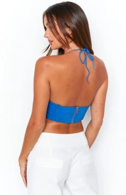 BB Exclusive Kyra Blue Halter Corset Top Tops