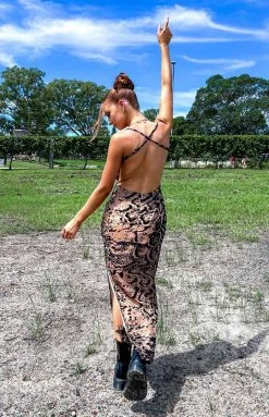 BB Exclusive Lana Black Print Maxi Dress