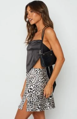 Beginning Boutique Bottoms Laura Satin Mini Skirt Leopard 12 Beginning Boutique Bottoms Laura Satin Mini Skirt Leopard