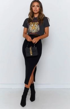 Beginning Boutique Laurena Knit Midi Skirt Black