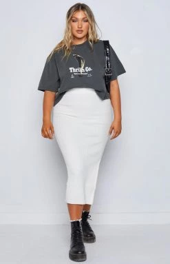 Beginning Boutique Laurena Knit Midi Skirt White Bottoms