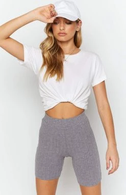 Beginning Boutique Lazy Sundays Knit Bike Shorts Grey Bottoms