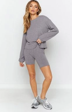 Beginning Boutique Lazy Sundays Long Sleeve Knit Grey Tops