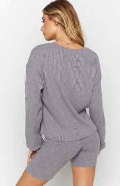 Beginning Boutique Lazy Sundays Long Sleeve Knit Grey Tops
