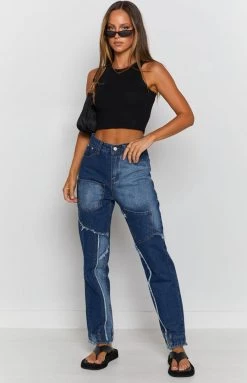 Beginning Boutique Leela Fray Wide Leg Jeans Indigo Bottoms