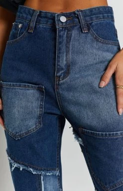 Beginning Boutique Leela Fray Wide Leg Jeans Indigo Bottoms