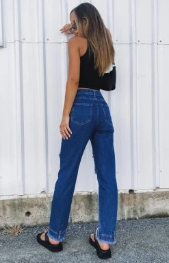 Beginning Boutique Leela Fray Wide Leg Jeans Indigo Bottoms