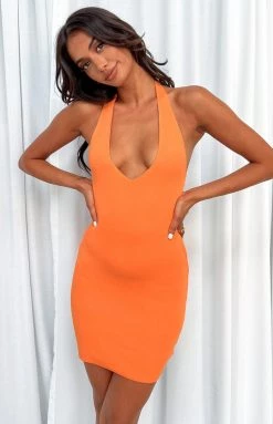 BB Exclusive Leticia Orange Halter Mini Dress