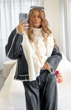 Beginning Boutique Lewis Black Fur Detail Jacket