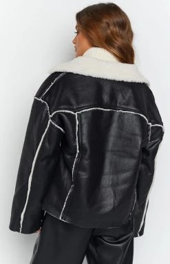 Beginning Boutique Lewis Black Fur Detail Jacket