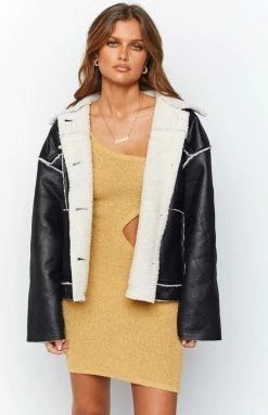 Beginning Boutique Lewis Black Fur Detail Jacket