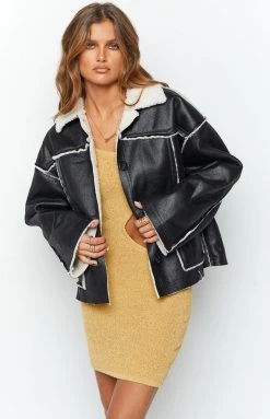 Beginning Boutique Lewis Black Fur Detail Jacket